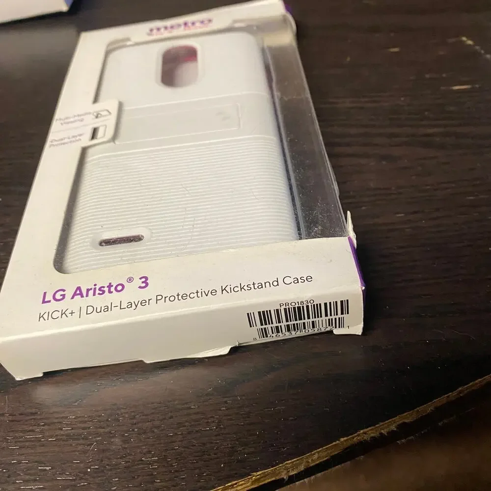 New Metro T-Mobile LG Aristo 3 Kick+ Dual-Layer Protective Kickstand Case White